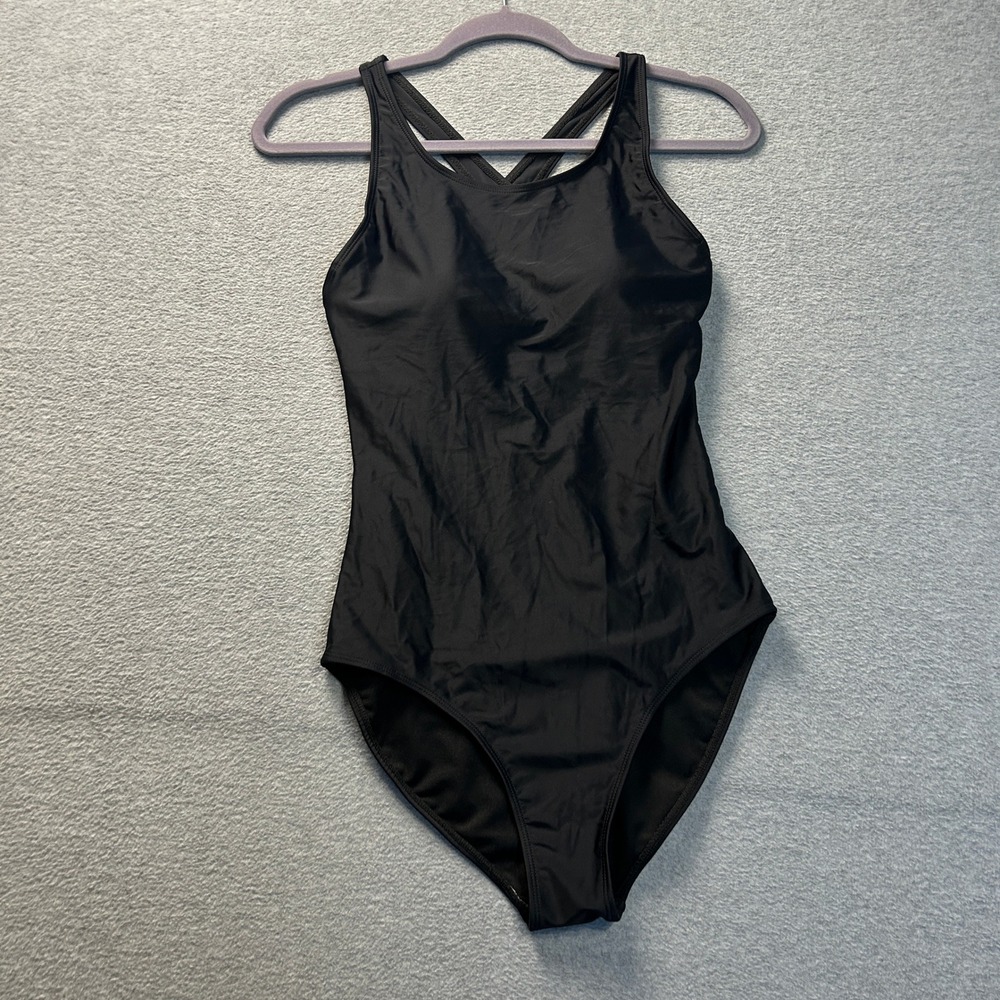 One Piece Swimsuit Racerback‎ Womens Small Black Athletic Training Swimwear